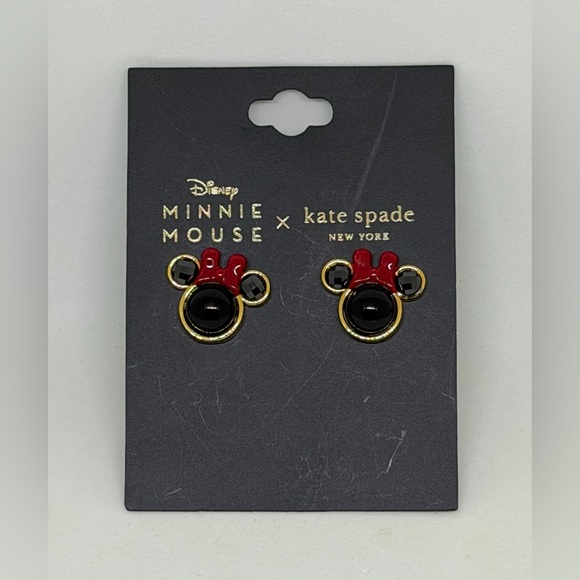 kate spade Jewelry - NEW Disney Minnie Mouse x Kate Spade Stud Earrings Black Gold Red Bow Jewelry